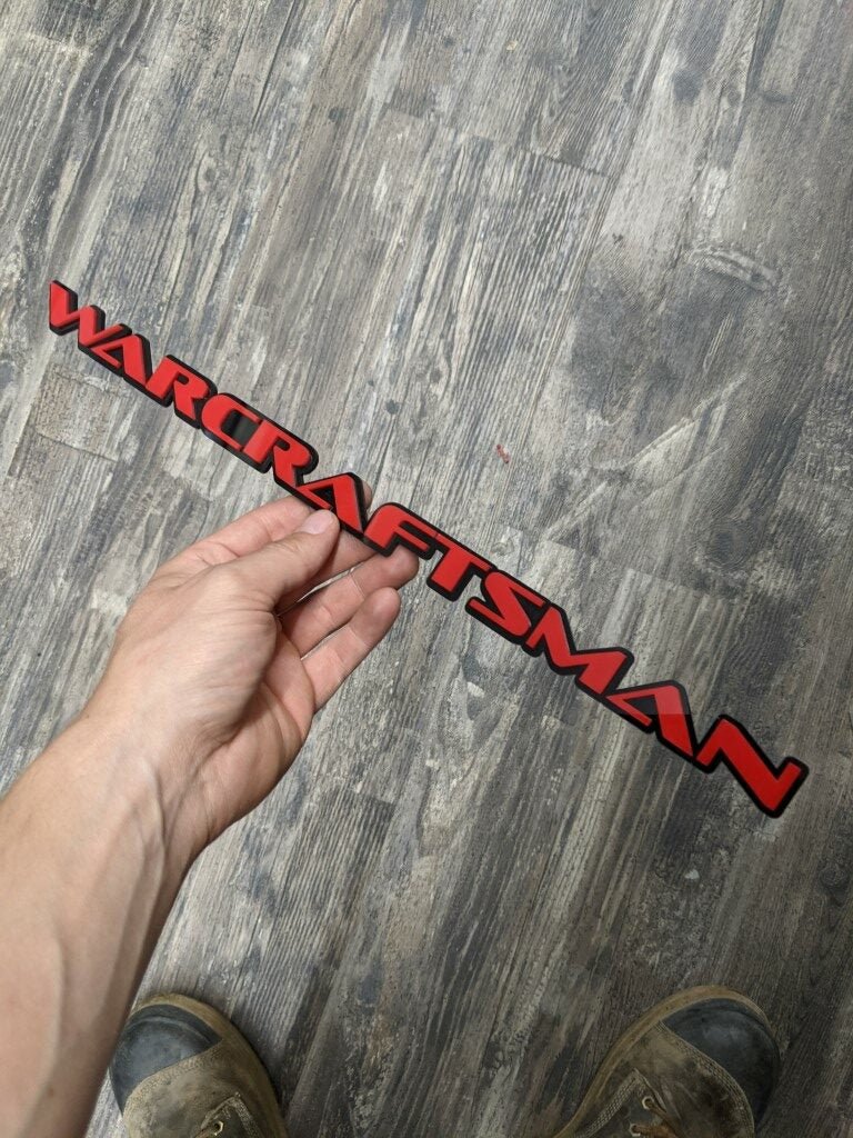 Warcraftsman Car Badge - Red On Gloss Black - OEM Font - Atomic Car Concepts