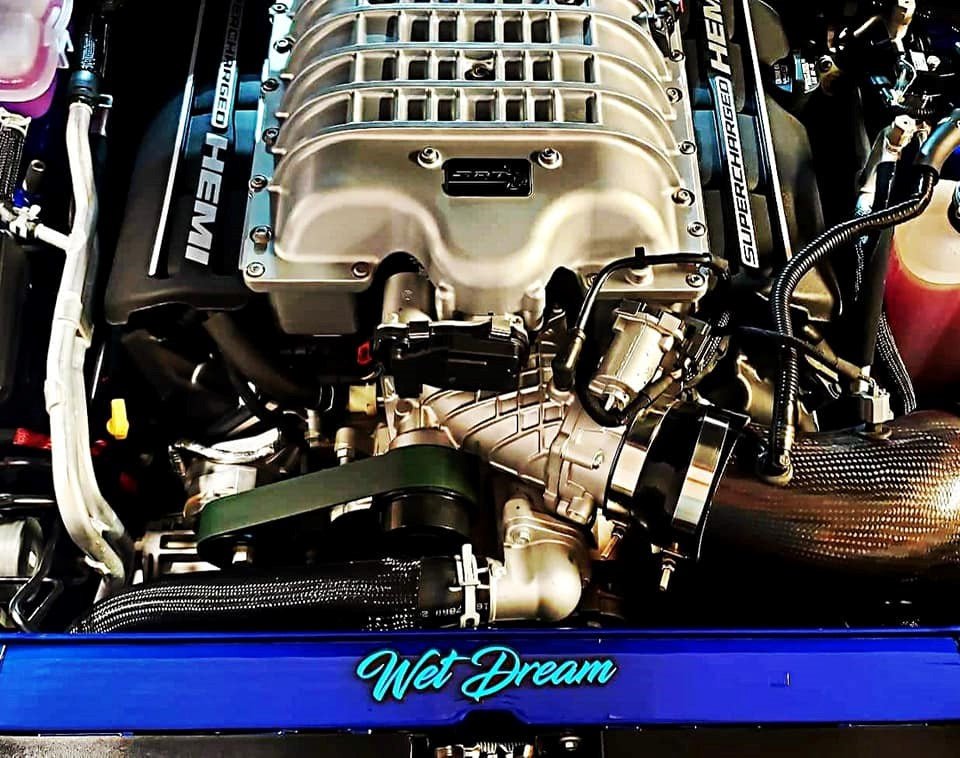 Wet Dream Car Badge - Teal On Gloss Black - Script Font - Atomic Car Concepts