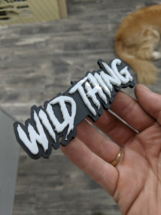 Wild Thing Car Badge - White On Matte Black - Aggressive Font - Atomic Car Concepts