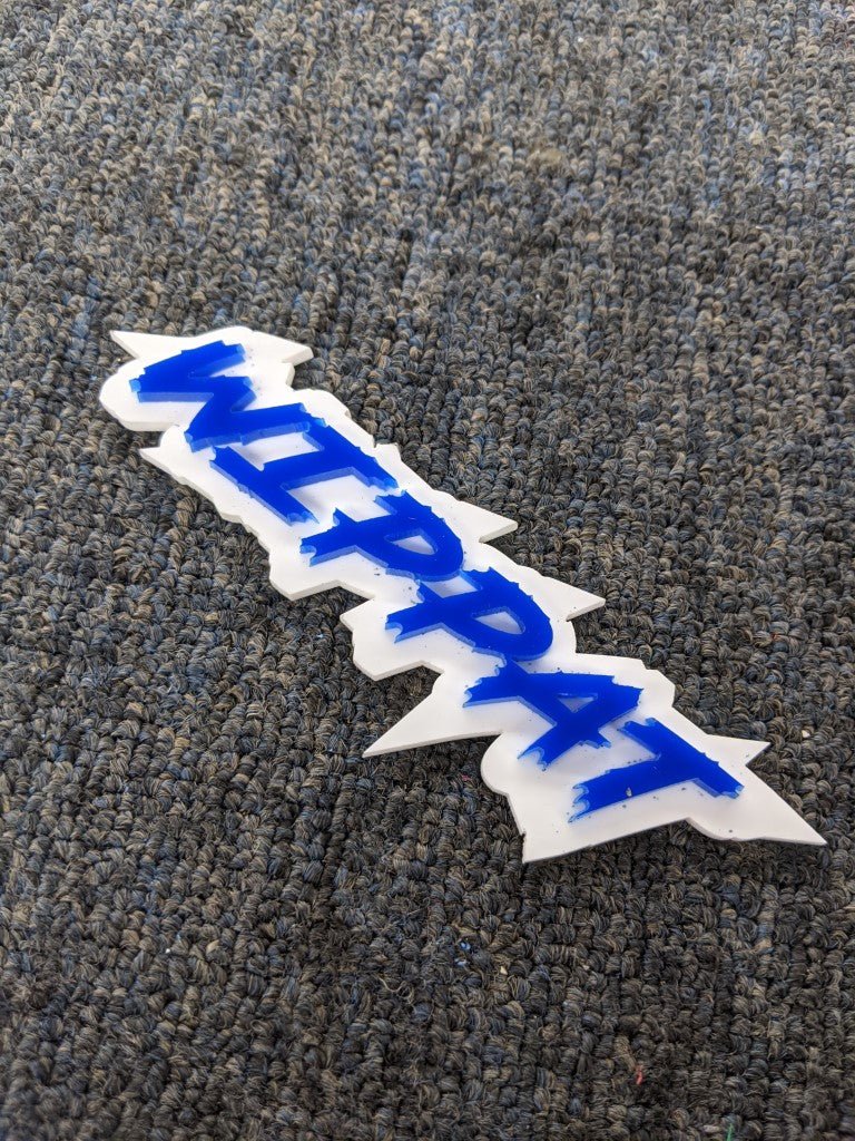 Wippat Car Badge - Blue on White - Lightning Font - Atomic Car Concepts