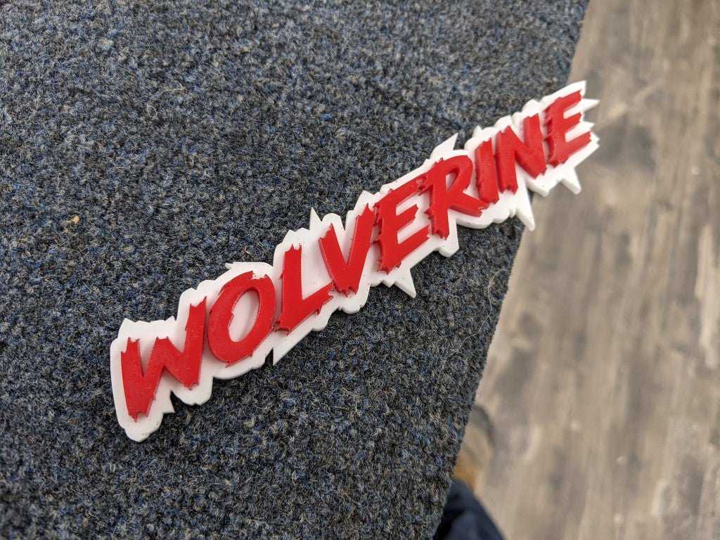 Wolverine Car Badge - Red On White - Lightning Font – Atomic Car Concepts