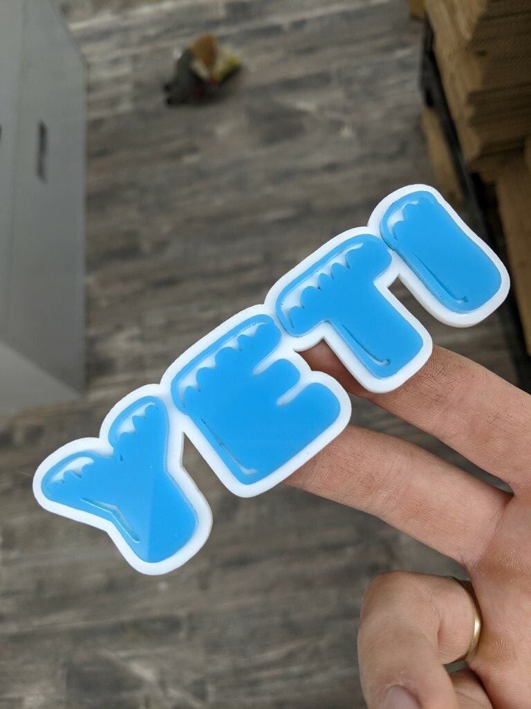 Yeti Car Badge - Teal On White - Ice Font - Atomic Car Concepts