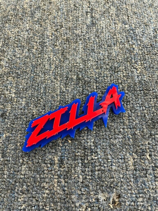 Zilla Car Badge - Red On Blue - Lightning Font - Atomic Car Concepts